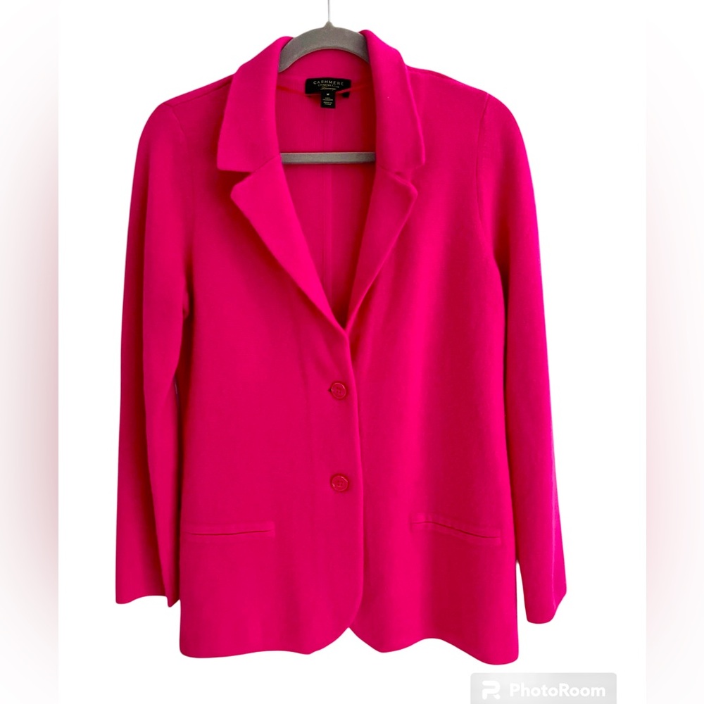 Macy’s cashmere sweater jacket, hot pink, medium/fits like small, like new.